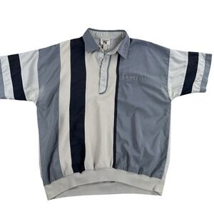 Vintage Salmon River Traders Colorblock Stripe Polo XL Gray Men 90s Banded Hem